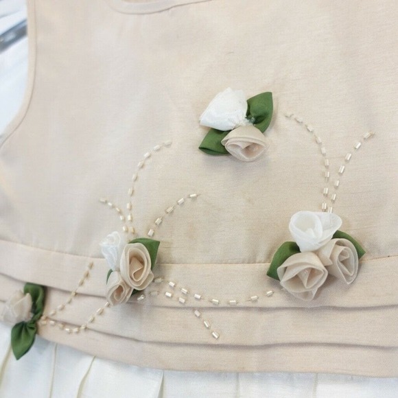 Flower Girl Dress Kids 6 Cream White Pleated 3D Flower Colorblock RUSTANETTE - Picture 9 of 12